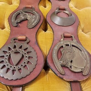 Horse vintage leather straps with 5 brass medallions.